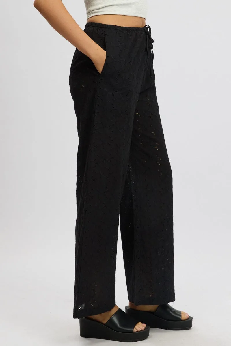 Black Wide Leg Pants High Rise Eyelet Fabric sold by Ally Fashion product image thumbnail 4