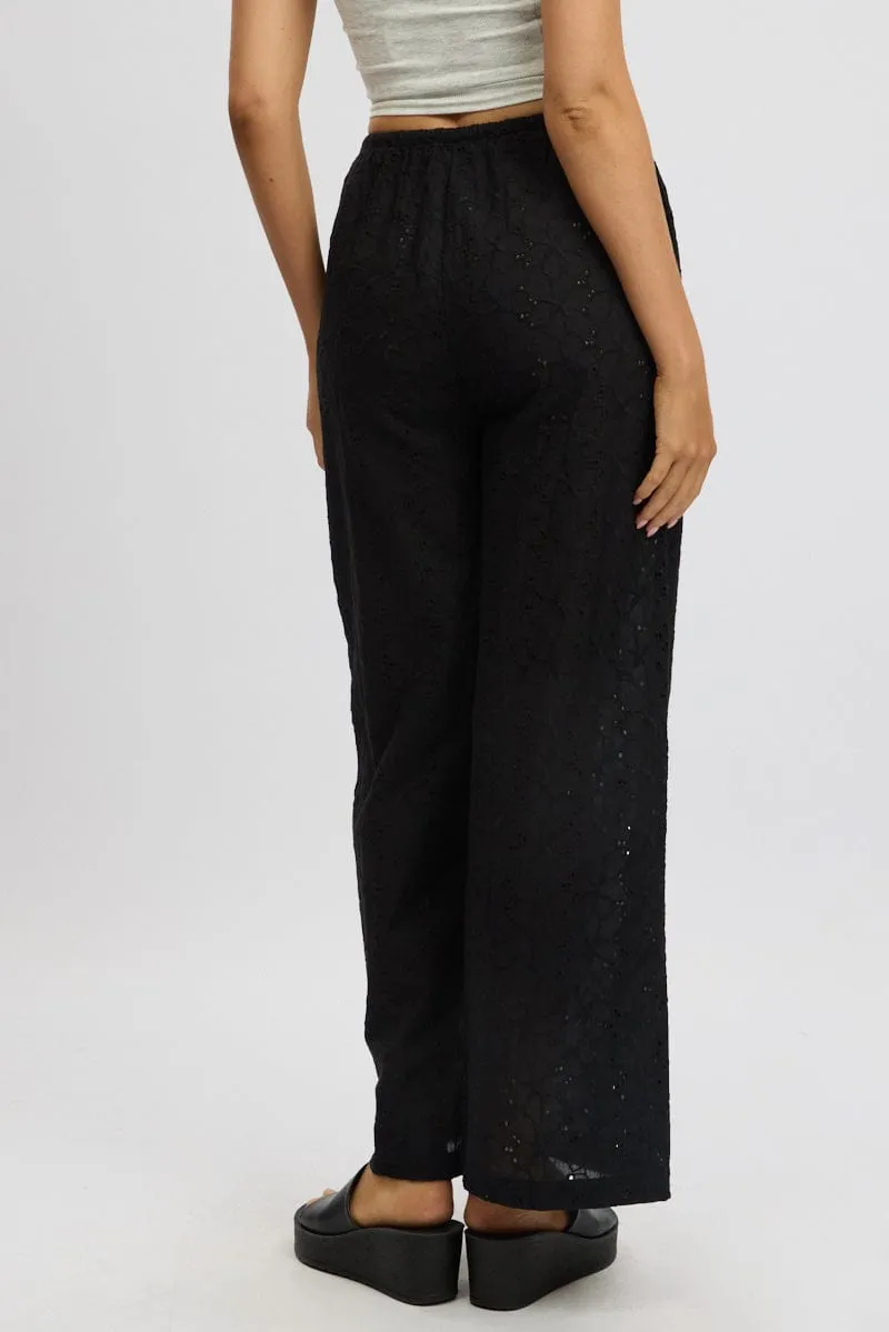 Black Wide Leg Pants High Rise Eyelet Fabric sold by Ally Fashion product image thumbnail 5