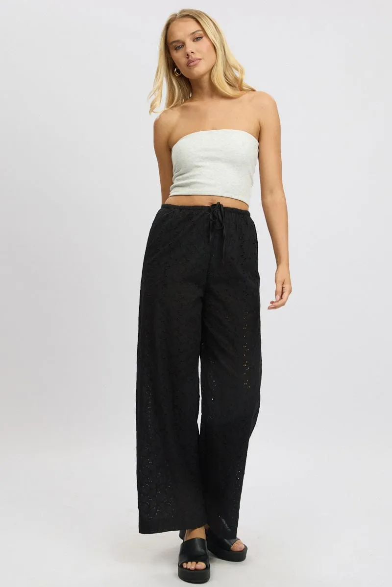 Black Wide Leg Pants High Rise Eyelet Fabric sold by Ally Fashion product image thumbnail 2