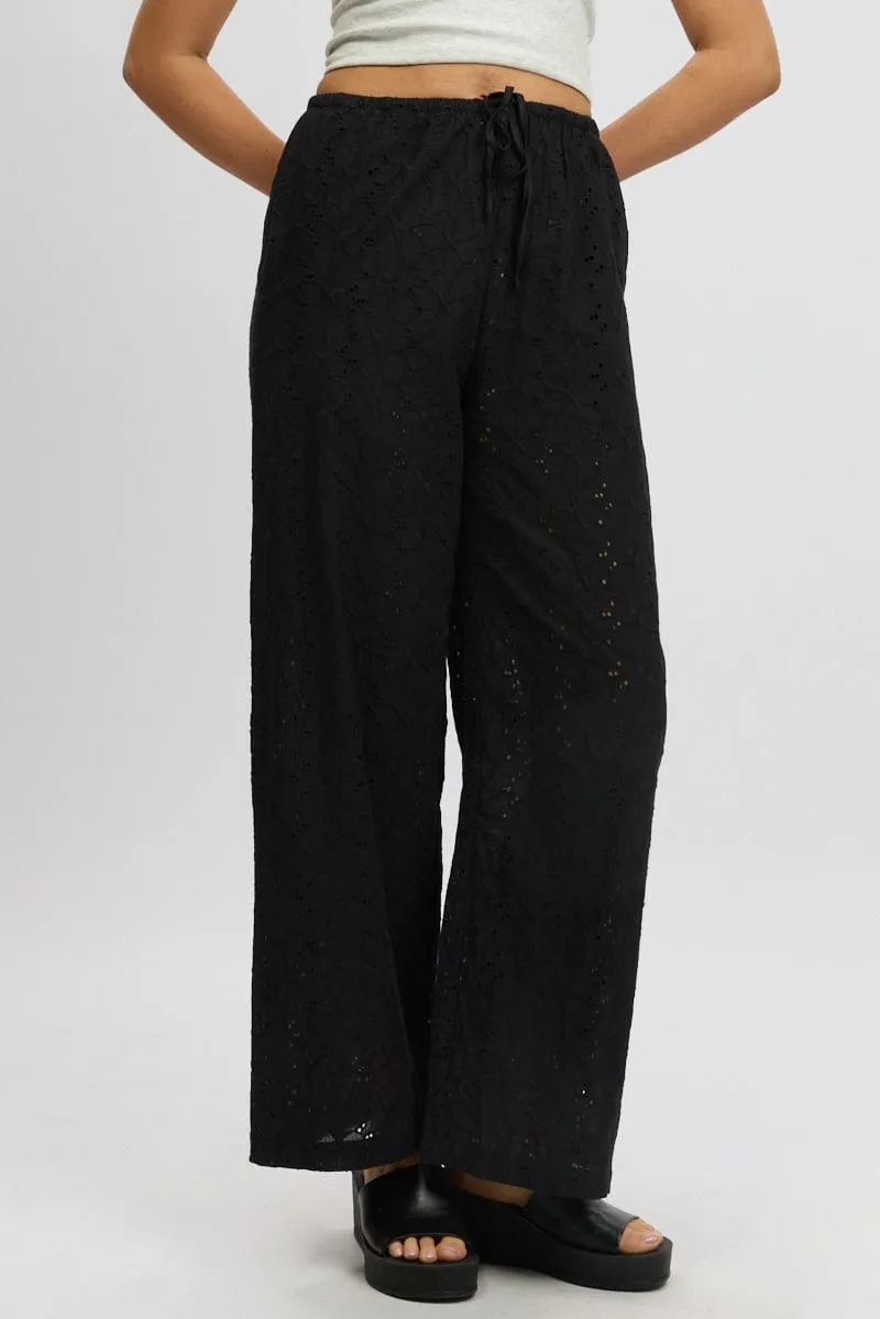 Black Wide Leg Pants High Rise Eyelet Fabric sold by Ally Fashion product image thumbnail 3