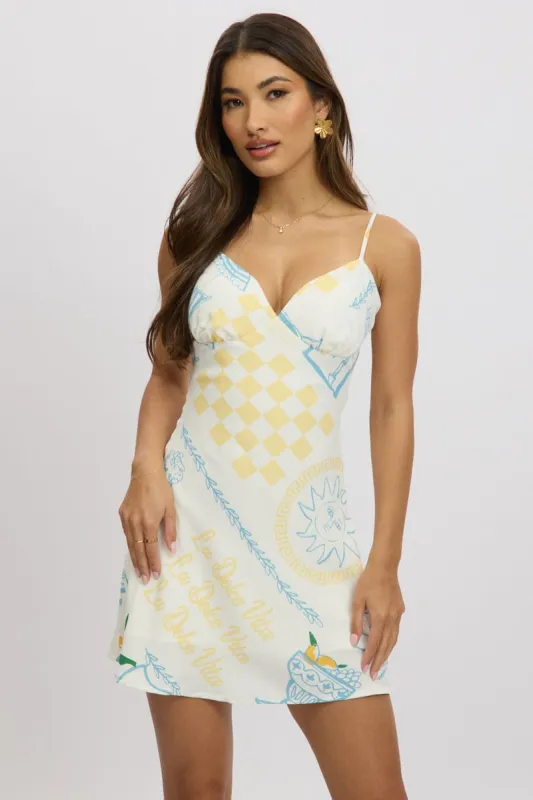 Blue Abstract Mini Dress V-Neck Strappy sold by Ally Fashion