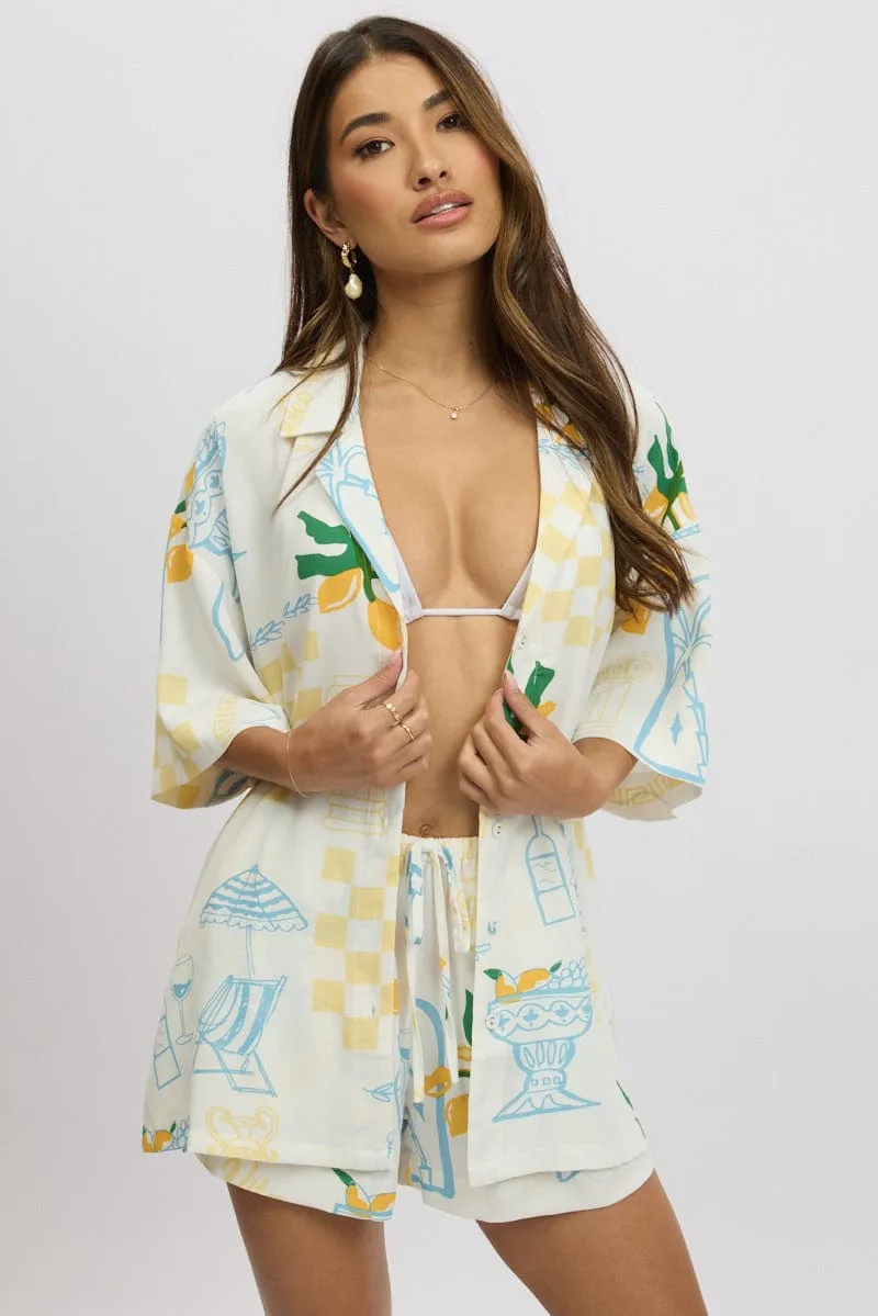 Yellow Abstract Relaxed Shirt Short Sleeve sold by Ally Fashion