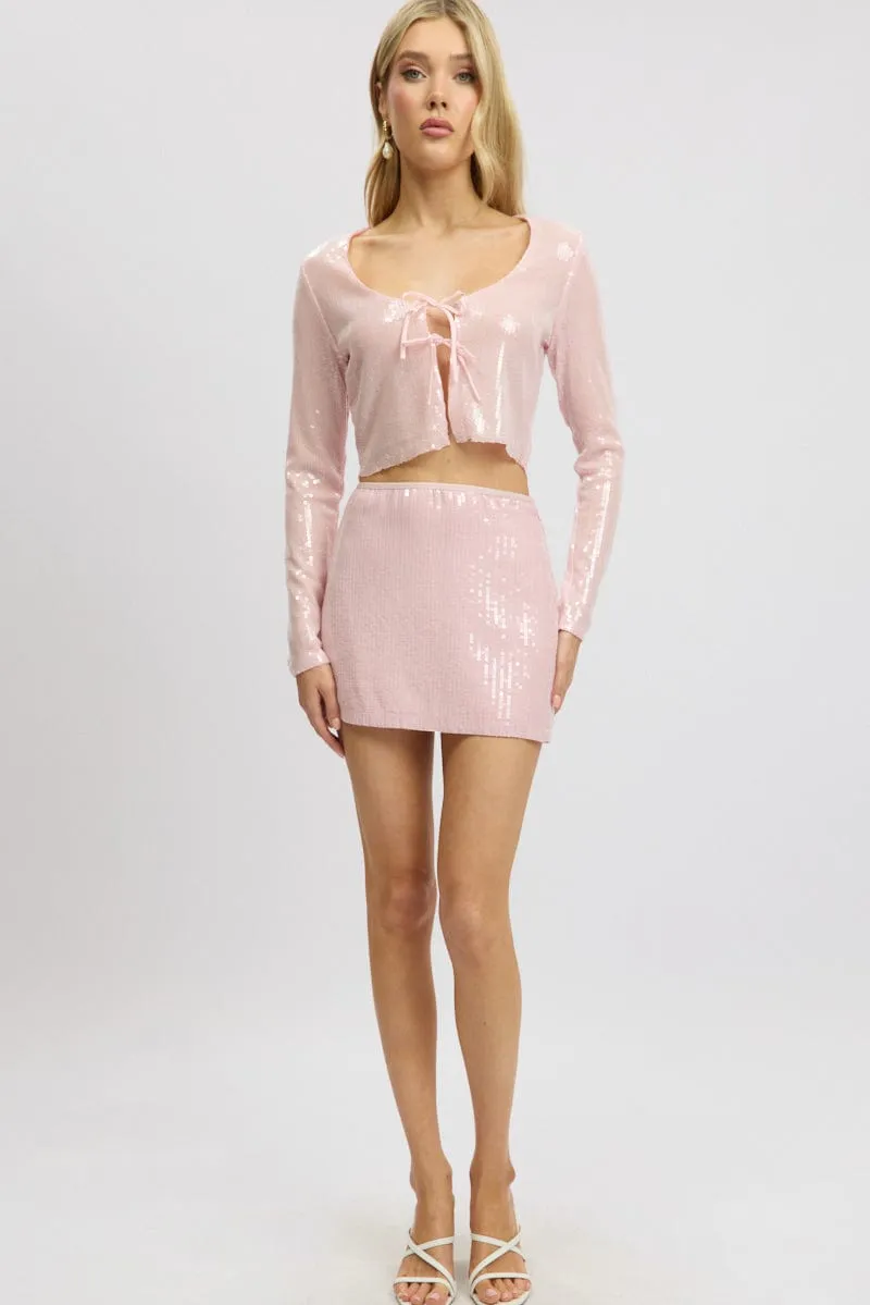 Pink Sequins Skirt High Waisted Mini sold by Ally Fashion product image thumbnail 3