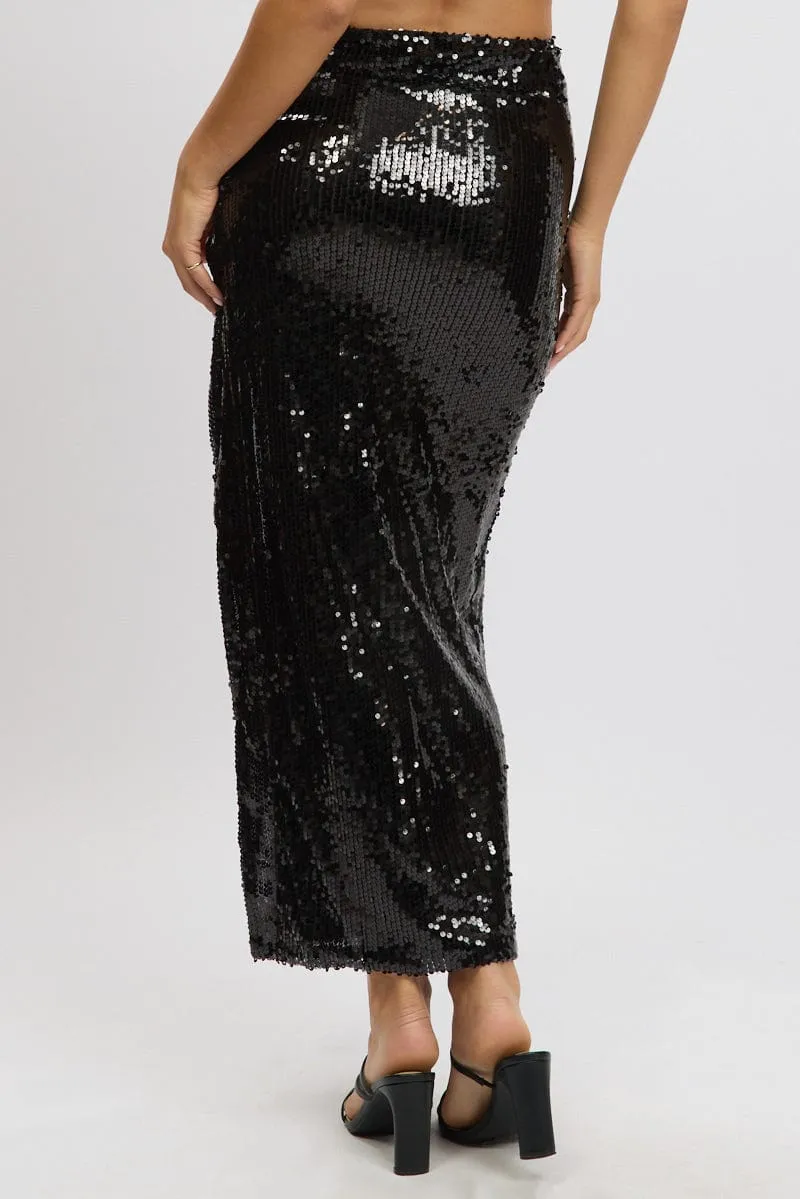 Black Sequins Skirt High Rise Split Maxi sold by Ally Fashion product image thumbnail 5