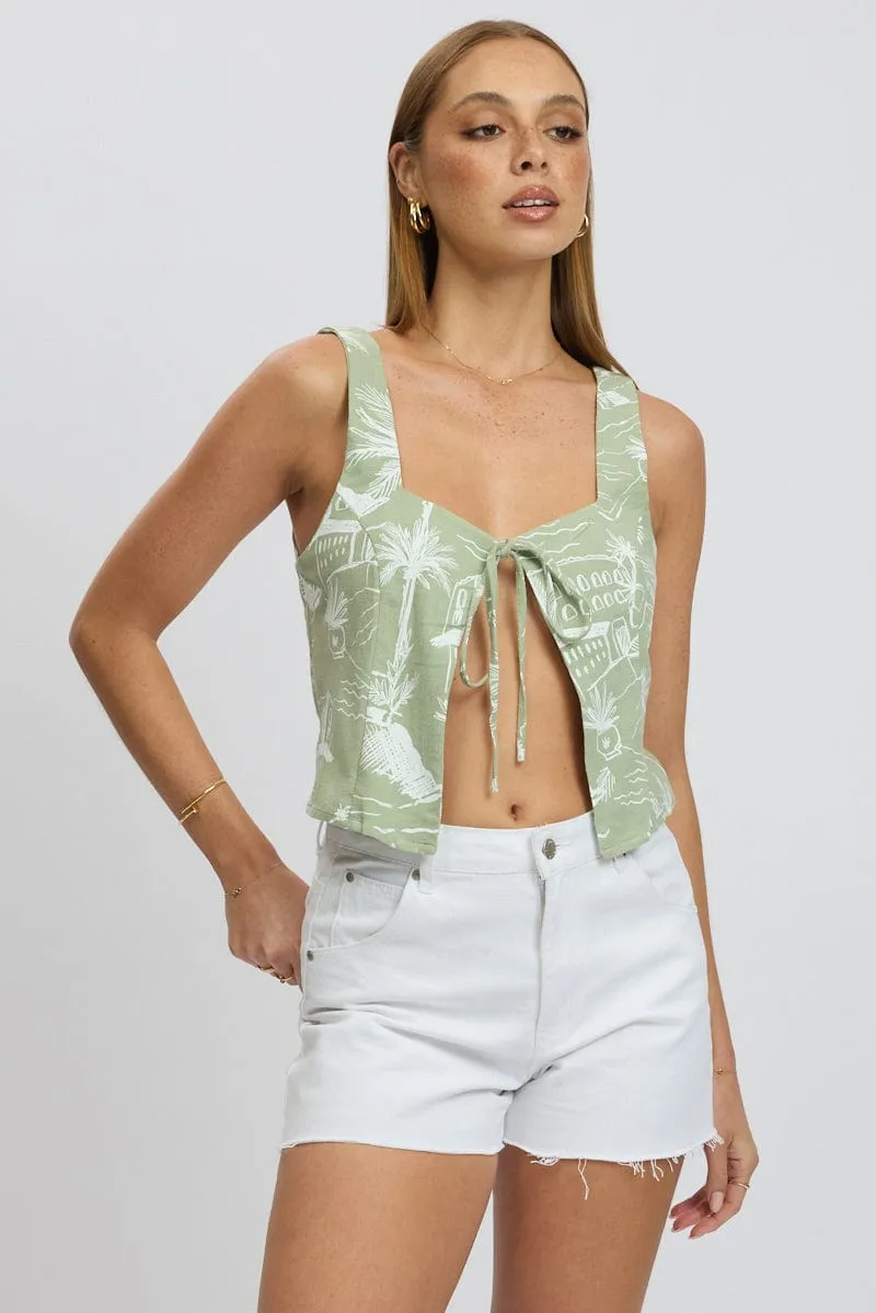 Green Abstract Tie Front Top Sleeveless sold by Ally Fashion product image thumbnail 3