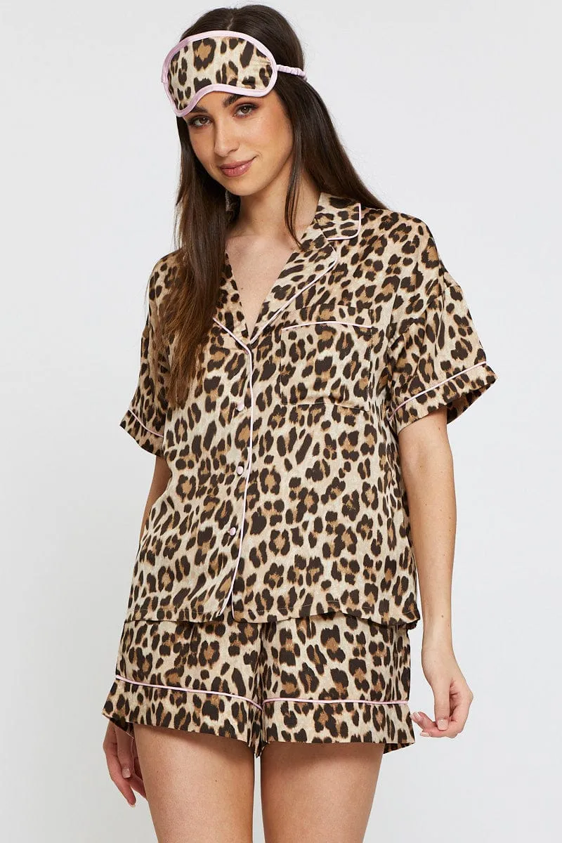 Print Pyjama Leopard 3 Piece Satin PJ Set sold by Ally Fashion product image thumbnail 3