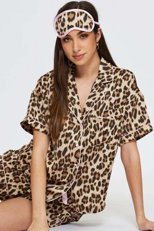 Print Pyjama Leopard 3 Piece Satin PJ Set sold by Ally Fashion