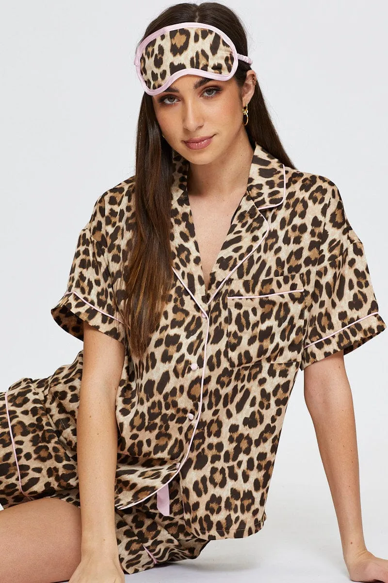 Print Pyjama Leopard 3 Piece Satin PJ Set sold by Ally Fashion