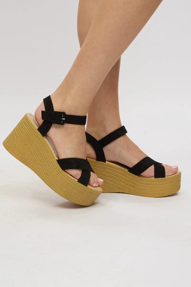 Black Cross Strap Wedges Sandals sold by Ally Fashion
