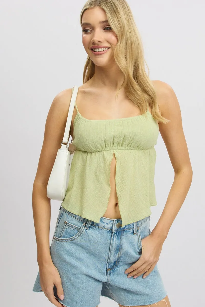 Green Cami Top Open Front Textured sold by Ally Fashion