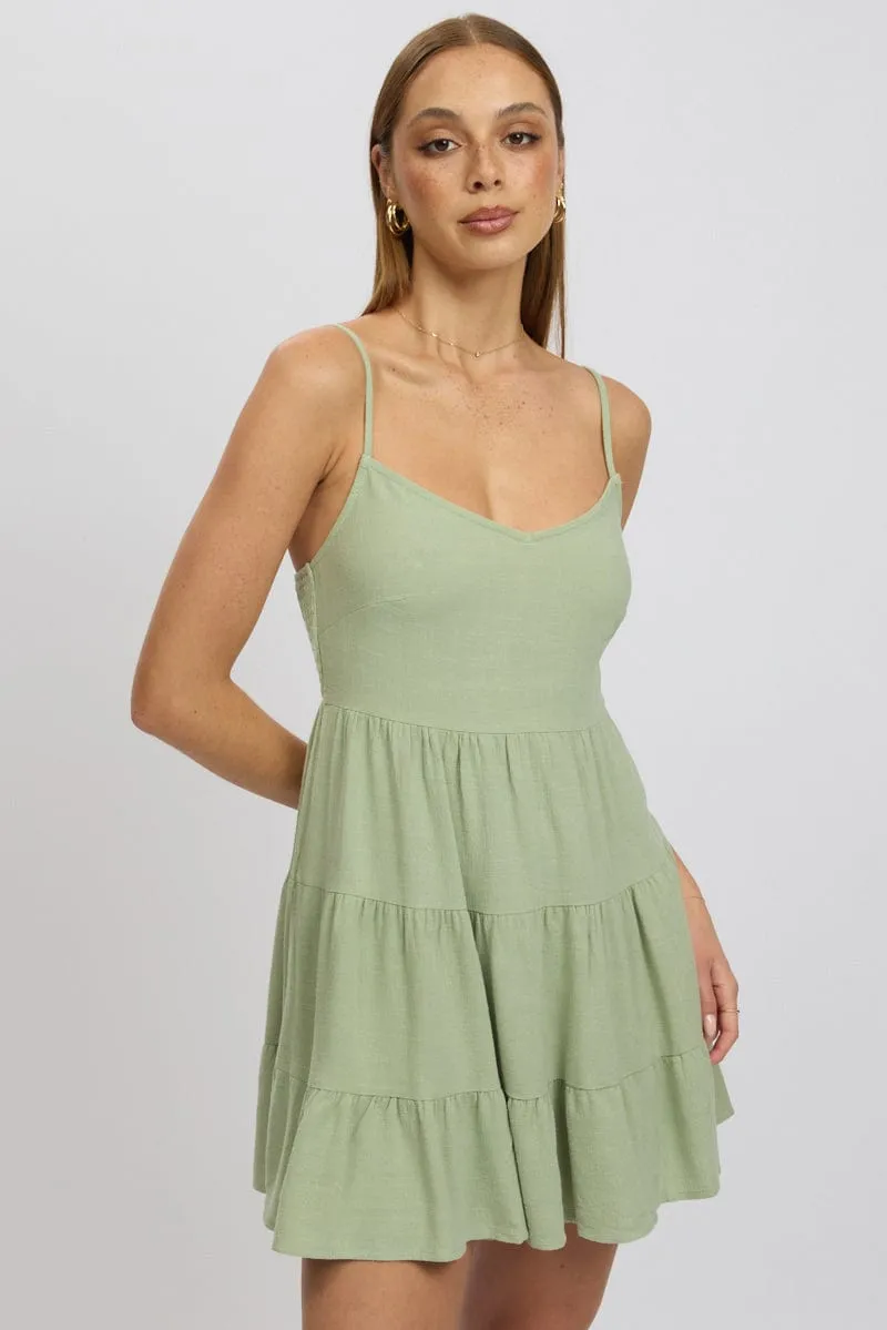 Green Abstract Mini Dress Tiered Strappy sold by Ally Fashion