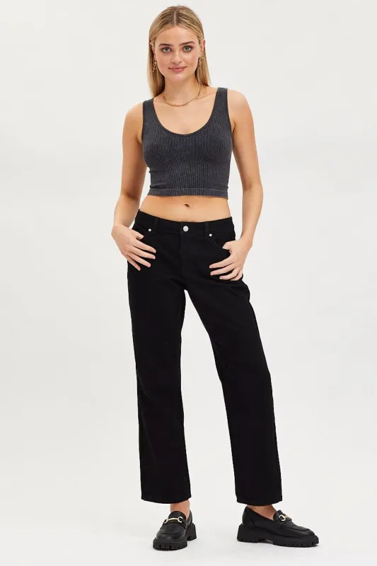 Black Straight Denim Jeans High Rise sold by Ally Fashion
