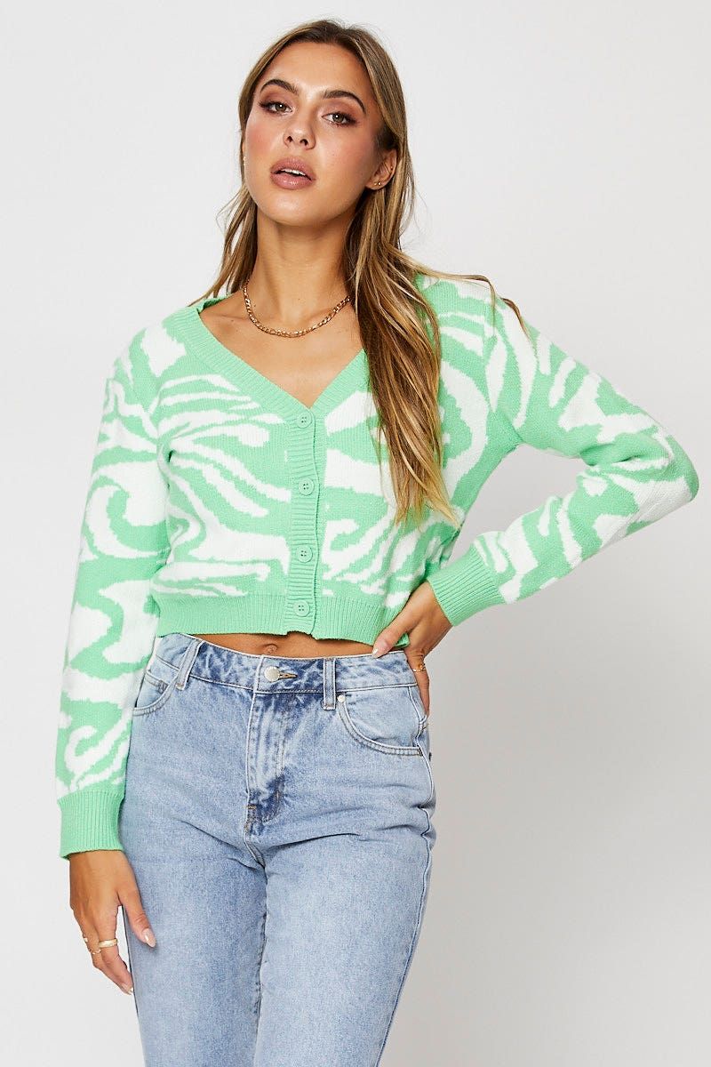 Abstract Print Knit Cardigan Long Sleeve Crop V-Neck sold by Ally Fashion product image thumbnail 3