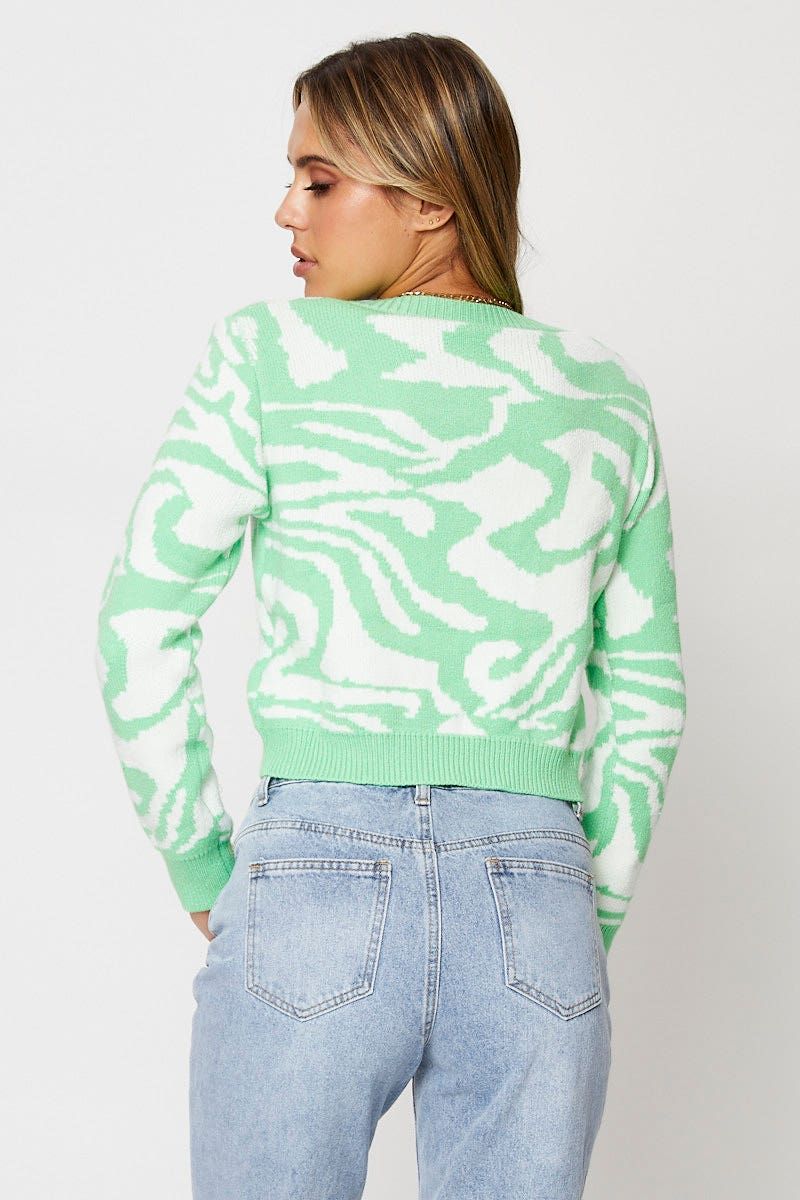 Abstract Print Knit Cardigan Long Sleeve Crop V-Neck sold by Ally Fashion product image thumbnail 5