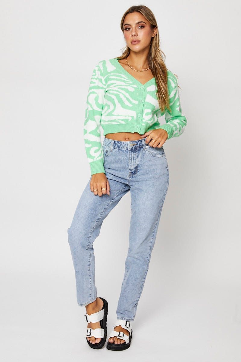 Abstract Print Knit Cardigan Long Sleeve Crop V-Neck sold by Ally Fashion product image thumbnail 2