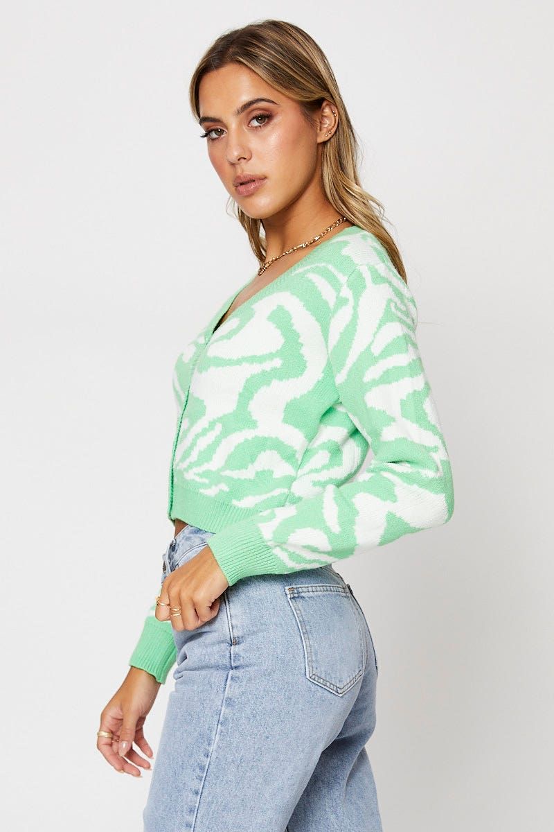 Abstract Print Knit Cardigan Long Sleeve Crop V-Neck sold by Ally Fashion product image thumbnail 4