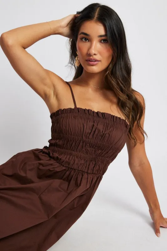 Brown Maxi Dress Sleeveless Shirred sold by Ally Fashion