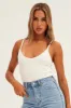 White Rib V Neck Strappy Bodysuit sold by Ally Fashion