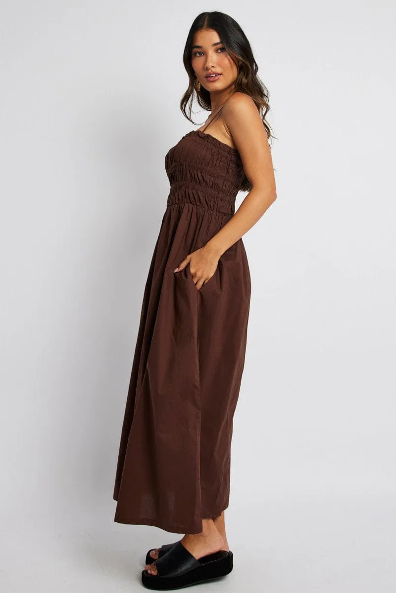 Brown Maxi Dress Sleeveless Shirred sold by Ally Fashion product image thumbnail 4