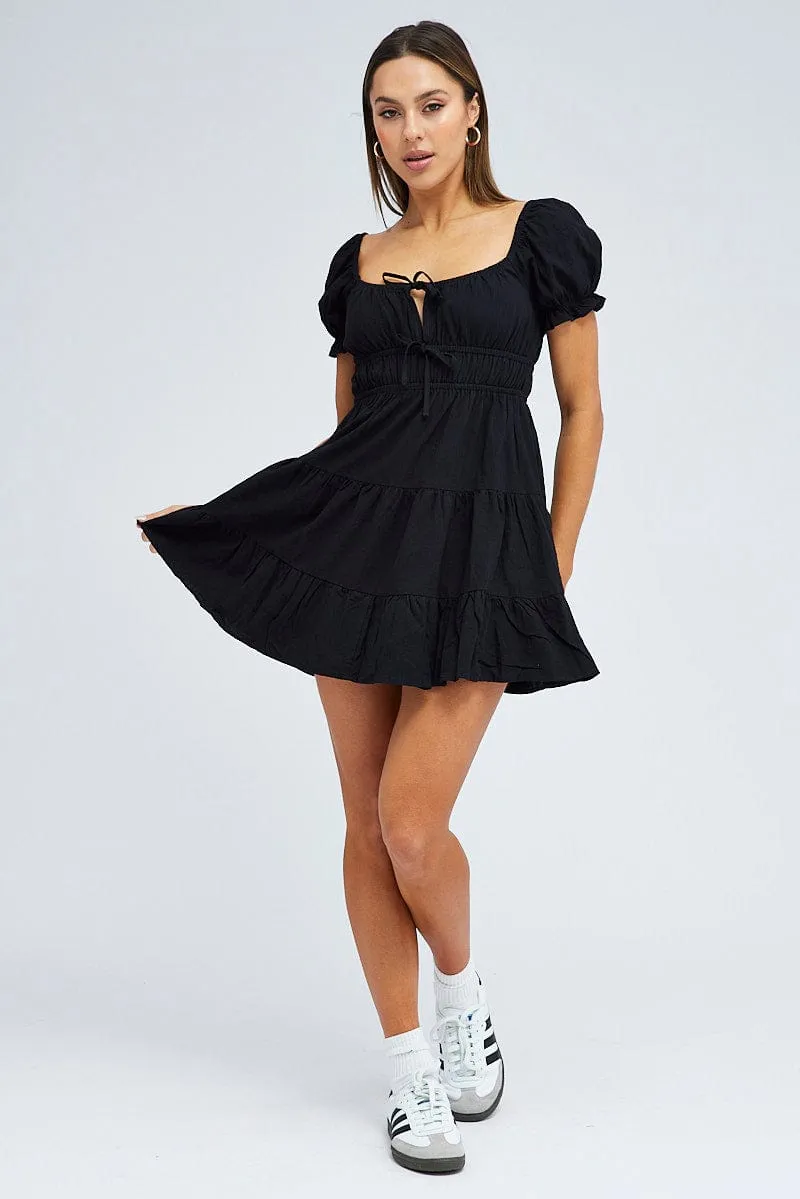 Black Fit And Flare Dress Puff Sleeve Mini sold by Ally Fashion