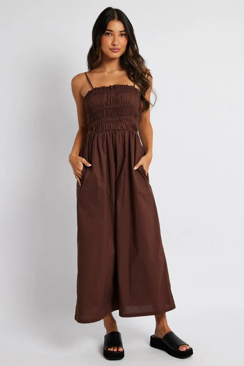 Brown Maxi Dress Sleeveless Shirred sold by Ally Fashion product image thumbnail 2