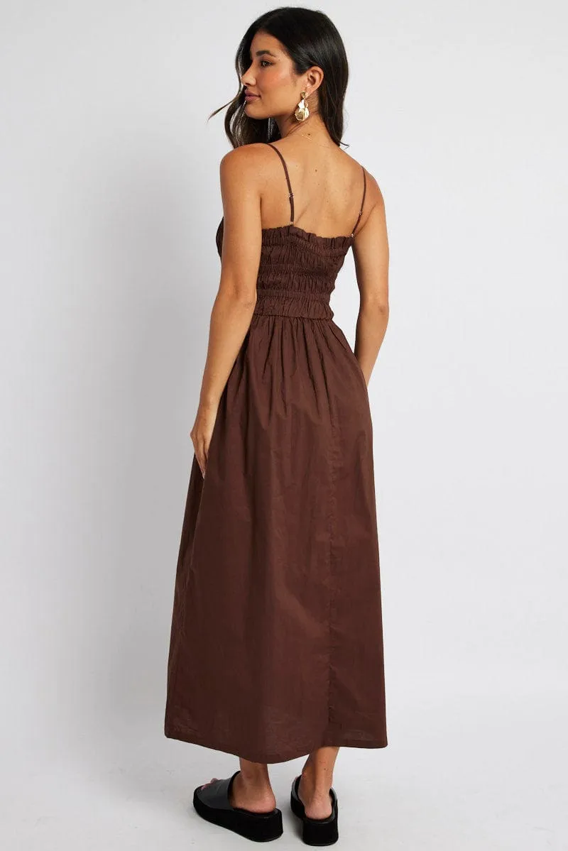Brown Maxi Dress Sleeveless Shirred sold by Ally Fashion product image thumbnail 5