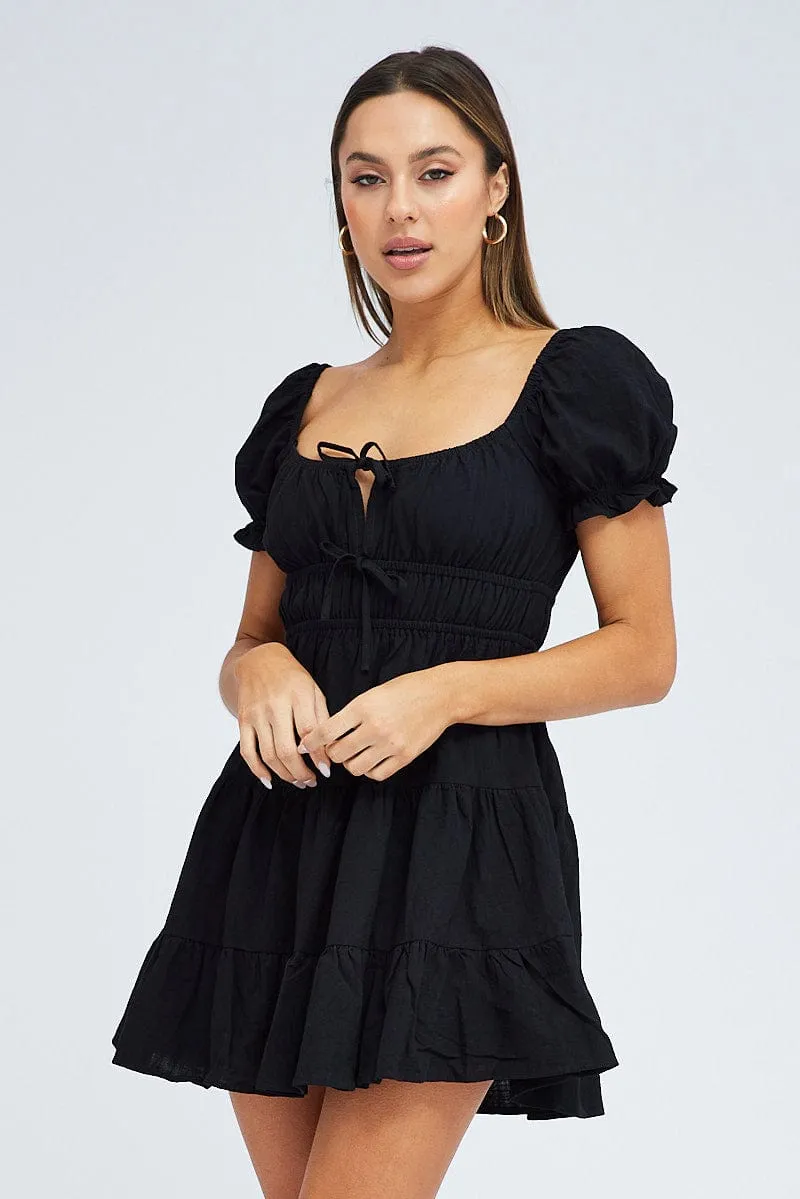 Black Fit And Flare Dress Puff Sleeve Mini sold by Ally Fashion product image thumbnail 2