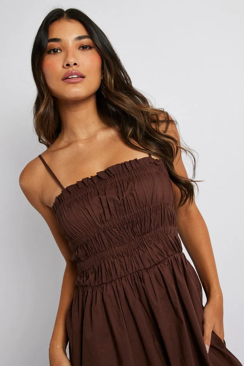 Brown Maxi Dress Sleeveless Shirred sold by Ally Fashion product image thumbnail 3
