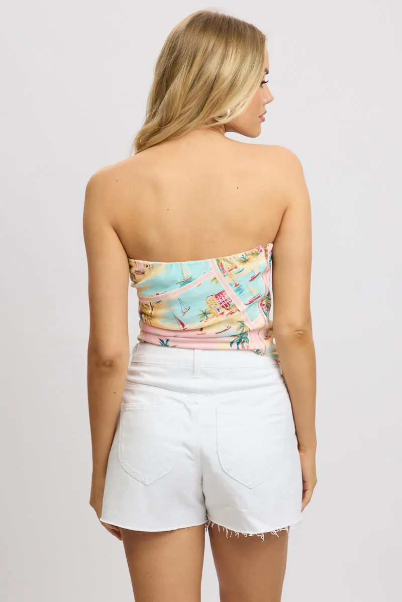 Multi Abstract Scarf Top Strapless Linen Blend sold by Ally Fashion product image thumbnail 5