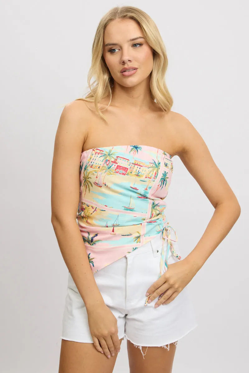 Multi Abstract Scarf Top Strapless Linen Blend sold by Ally Fashion product image thumbnail 3