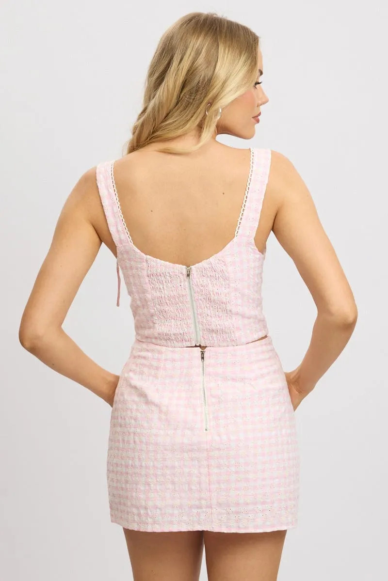 Pink Check Crop Top Sleeveless Corset Broderie sold by Ally Fashion product image thumbnail 5