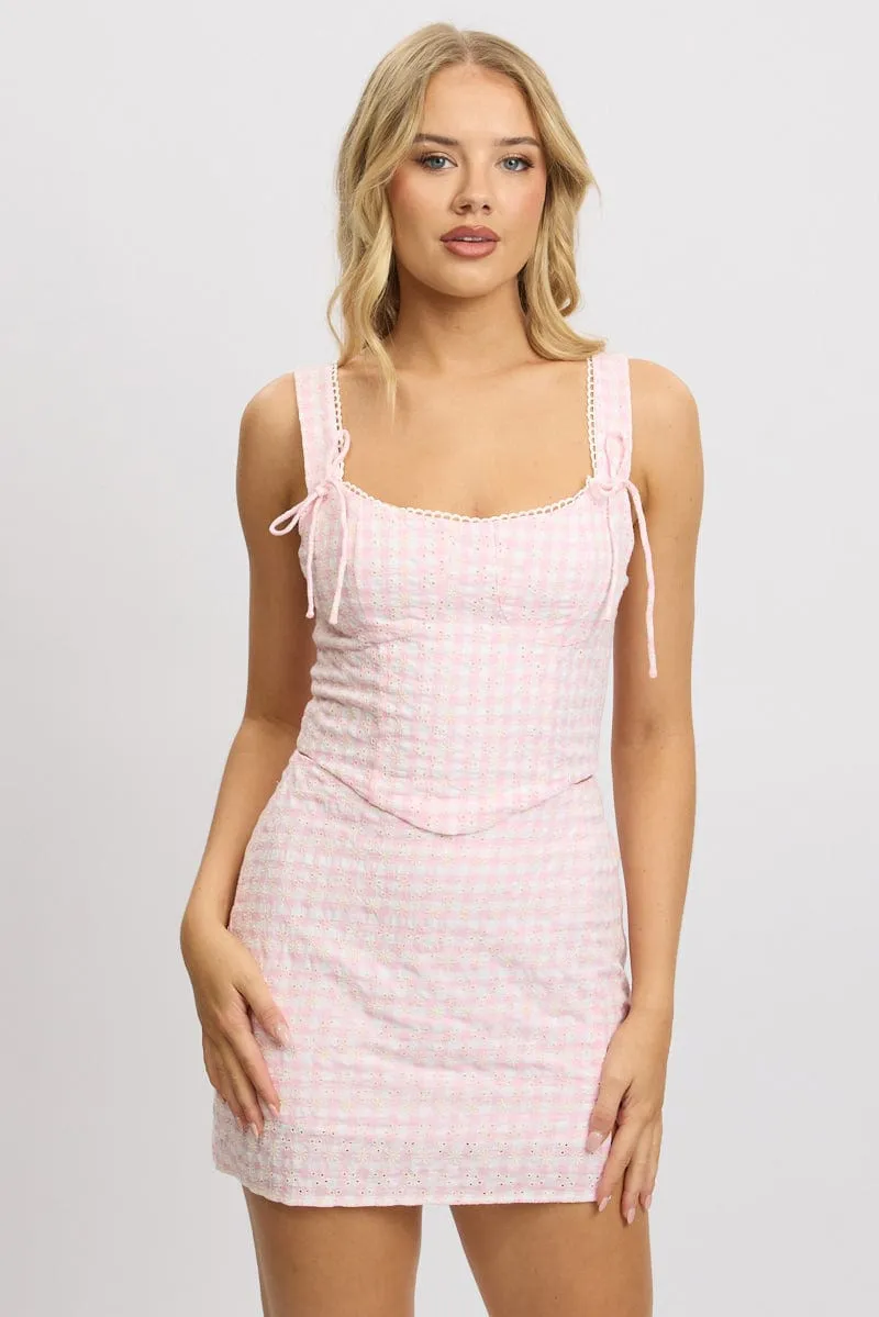 Pink Check Crop Top Sleeveless Corset Broderie sold by Ally Fashion product image thumbnail 3