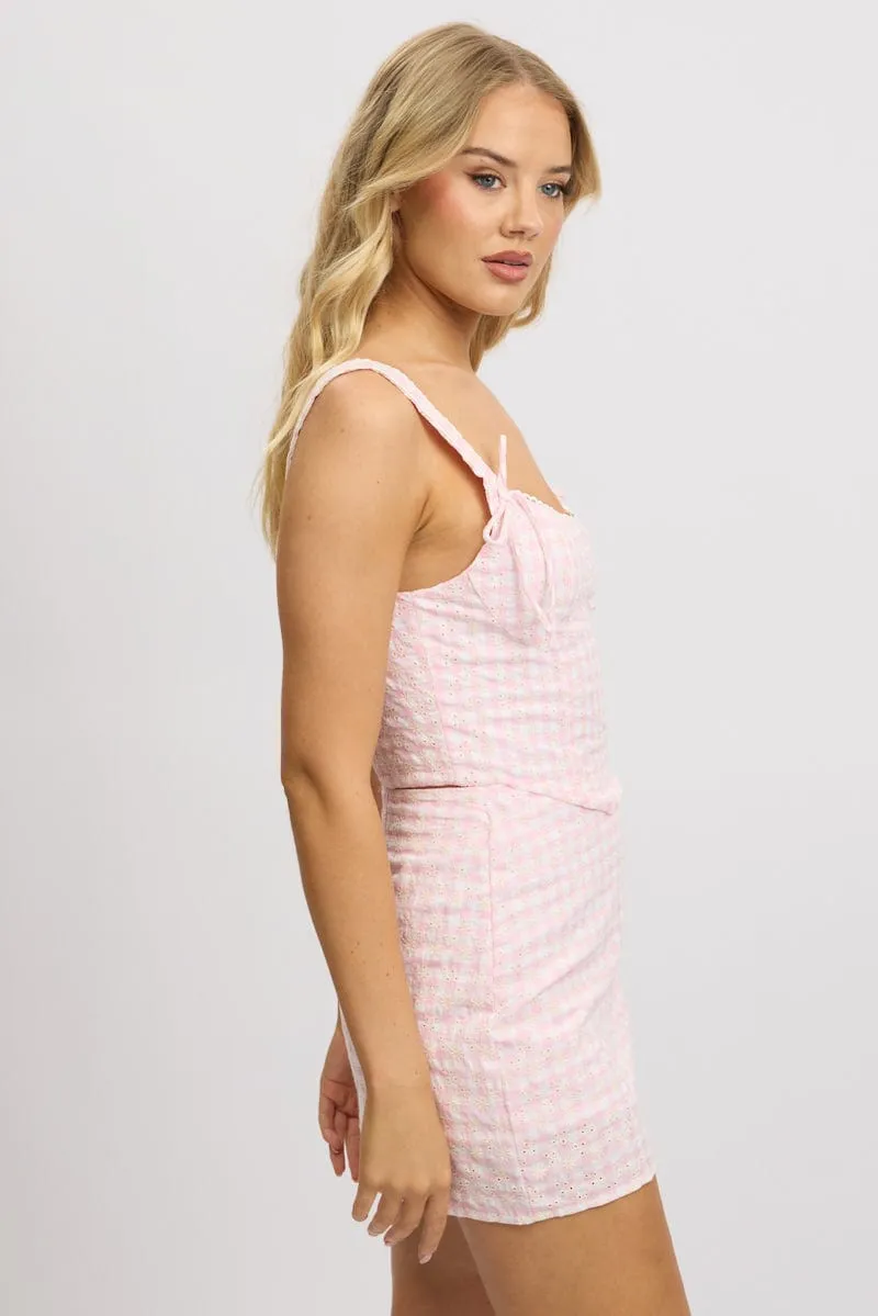 Pink Check Crop Top Sleeveless Corset Broderie sold by Ally Fashion product image thumbnail 4