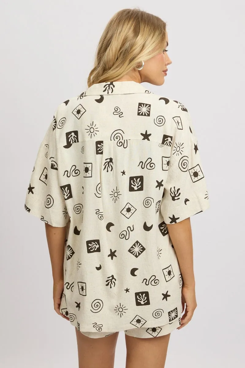 Beige Abstract Relaxed Shirt Short Sleeve Linen Blend sold by Ally Fashion product image thumbnail 5