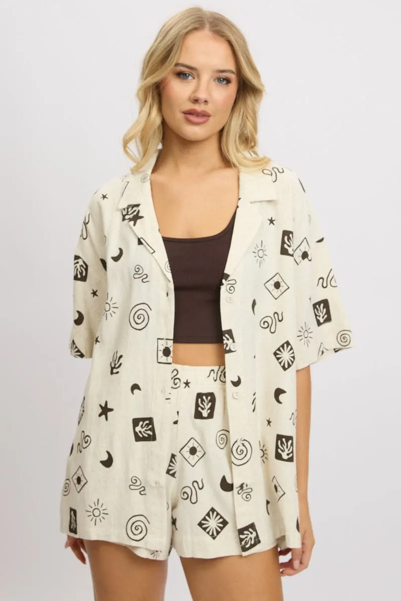 Beige Abstract Relaxed Shirt Short Sleeve Linen Blend sold by Ally Fashion product image thumbnail 3