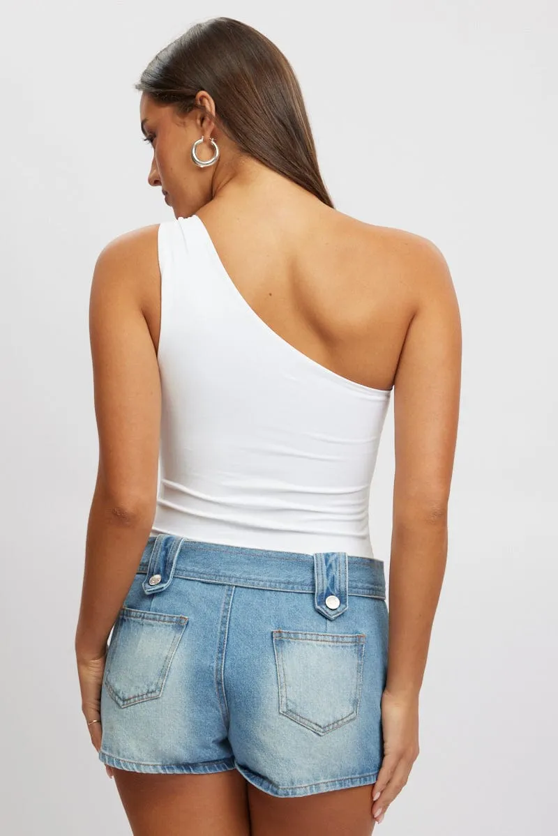 White Bodysuit One Shoulder Supersoft sold by Ally Fashion product image thumbnail 4