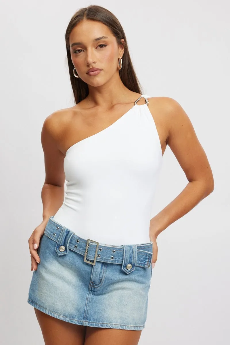 White Bodysuit One Shoulder Supersoft sold by Ally Fashion product image thumbnail 3