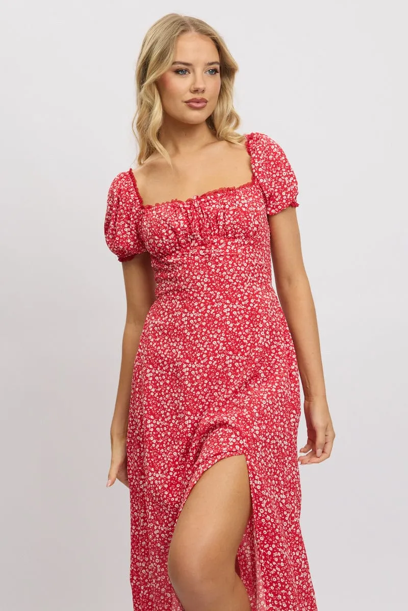 Red Ditsy Midi Dress Short Sleeve Side Split sold by Ally Fashion product image thumbnail 2