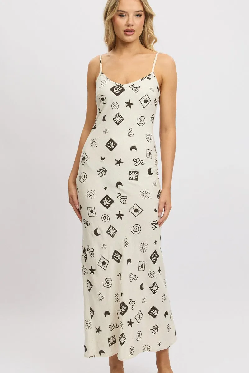 Beige Abstract Maxi Dress Bias Cut Linen Blend sold by Ally Fashion product image thumbnail 3
