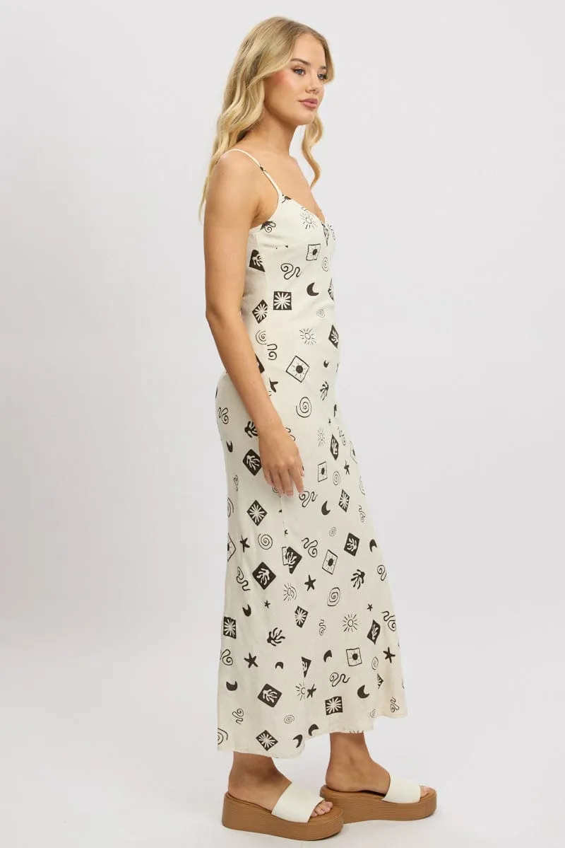 Beige Abstract Maxi Dress Bias Cut Linen Blend sold by Ally Fashion product image thumbnail 4