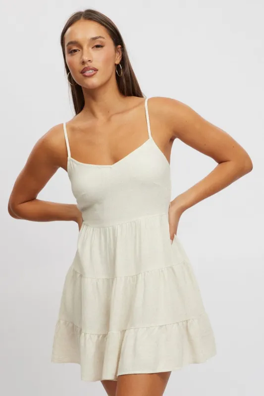 Beige Mini Dress Tiered Strappy sold by Ally Fashion