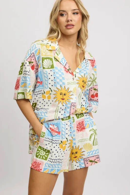 Multi Abstract Relaxed Shorts High Rise sold by Ally Fashion