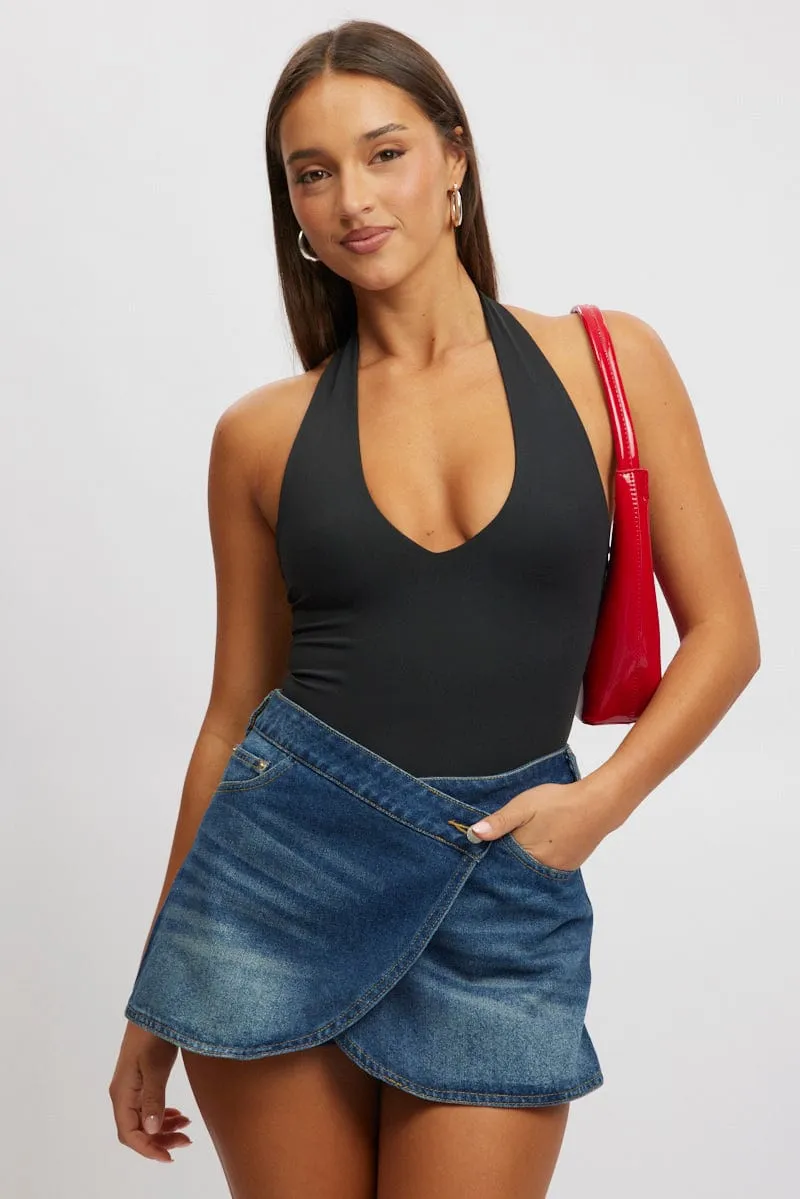 Black Halter Bodysuit Supersoft sold by Ally Fashion