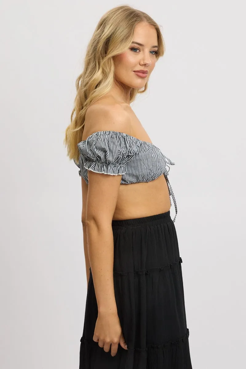 Black Check Crop Top Short Sleeve Tie Front sold by Ally Fashion product image thumbnail 4