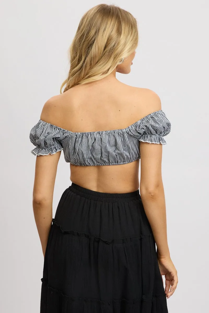 Black Check Crop Top Short Sleeve Tie Front sold by Ally Fashion product image thumbnail 5