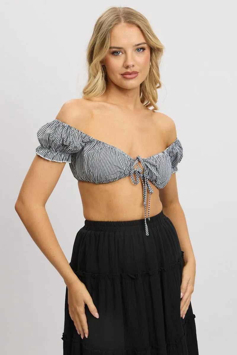 Black Check Crop Top Short Sleeve Tie Front sold by Ally Fashion product image thumbnail 3