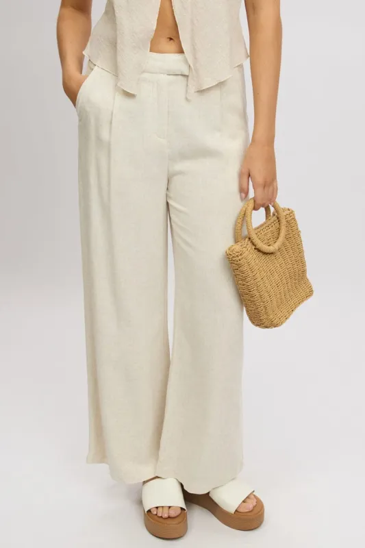 Beige Wide Leg Pants Mid Rise sold by Ally Fashion