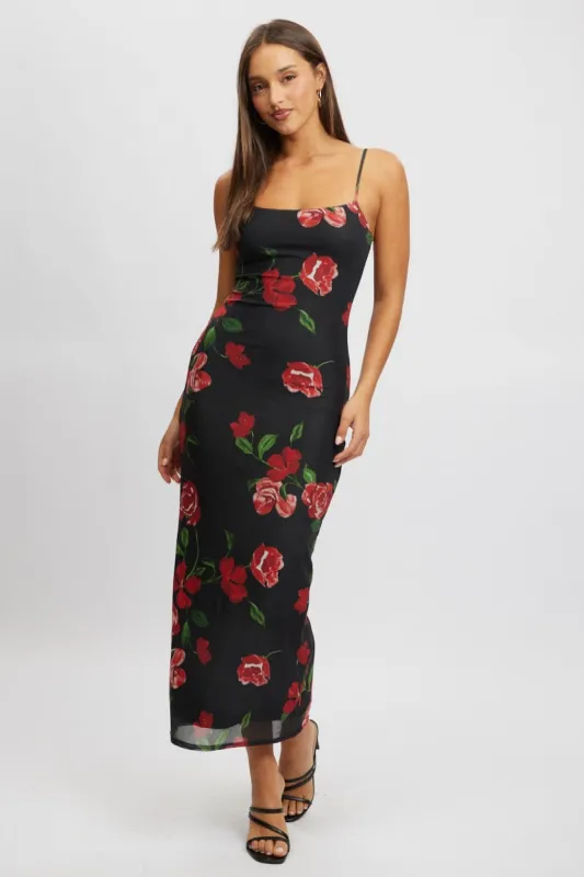 Black Floral Bodycon Dress Maxi Mesh sold by Ally Fashion
