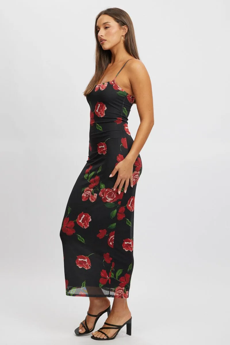 Black Floral Bodycon Dress Maxi Mesh sold by Ally Fashion product image thumbnail 2