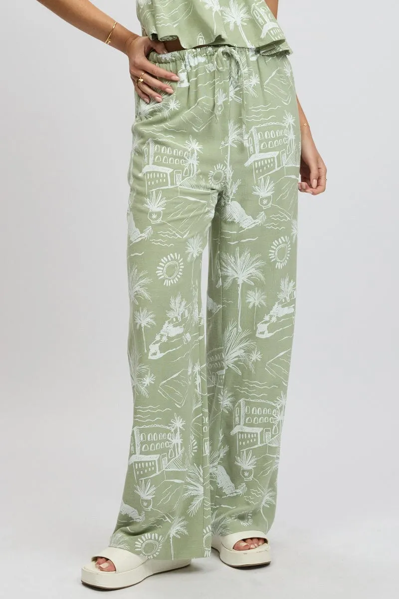 Green Abstract Wide Leg Pants High Rise sold by Ally Fashion product image thumbnail 2